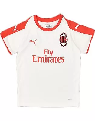 PUMA Boys AC Milan Graphic T-Shirt Top 9-10 Years White Colourblock BD05 • £11.69