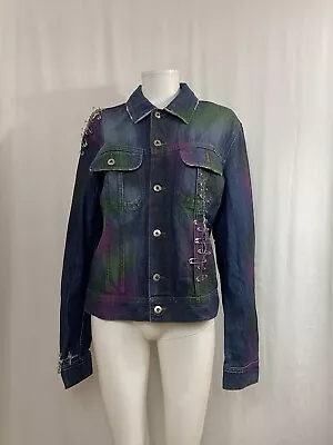 Vtg Dolce & Gabbana D&g Early 00s Safety Pin Spray Paint Blue Denim Jacket L • £253.10