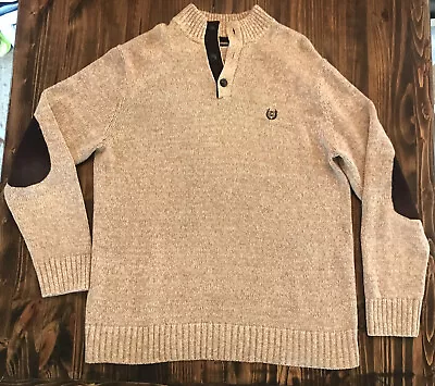 CHAPS Pullover 3-Button Knit Sweater Brown Elbow Patches Mens Size LT Large Tall • $20.69