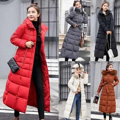 £28.49 • Buy Women's Quilted Hooded Jacket Zip Up Padded Winter Warm Long Coat Cotton Outwear
