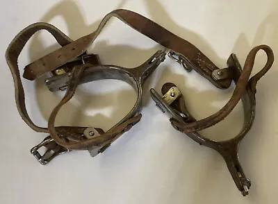 Antique “RODEO” Kelly Stamped Iron Spurs With Original Leather Straps • $395