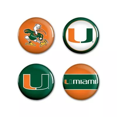 Miami(FL) Hurricanes Wincraft NCAA Button Pins 4 Pack 1-1/4  Round FREE SHIP! • $11.99