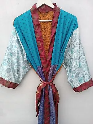 Birthday Gift For Her Woman's Clothing Indian Beach Wear Long Silk Kimono B-1091 • $50.90