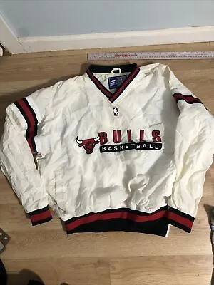 Chicago Bulls Vintage Starter Jacket Mens XL Windbreaker Jacket Pullover White • $50