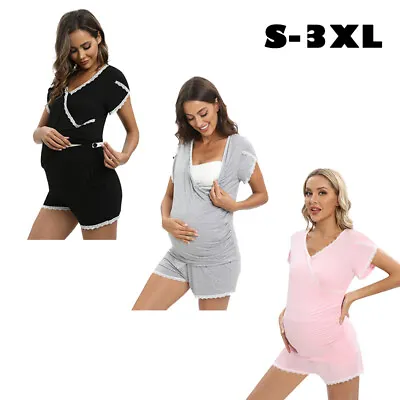 2pcs Women Nursing Breastfeeding Maternity Pajama Shorts Set Pregnant Sleepwear • $14.80