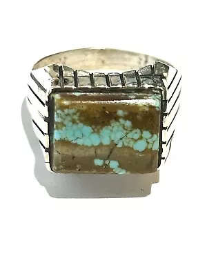 Native American Sterling Silver Handmade Navajo # 8 Turquoise Men Ring Size 10 • $109