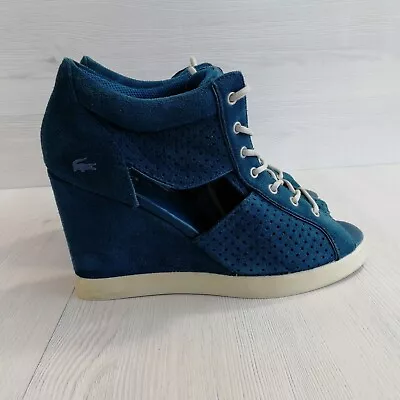 Lacoste Women's Blue Suede Ankle Boots Platform Shoes UK Size 5 EU 38 • £13.99