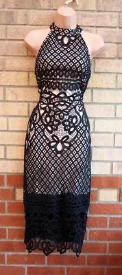 £24.99 • Buy Parisian Black Crochet Lace Nude High Neck Bodycon Party Wedding Dress 12 M