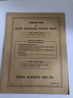 Sears Elgin Outboard Motor Parts Price Lists Model # 571.00 May 1949 #6 • $24.95