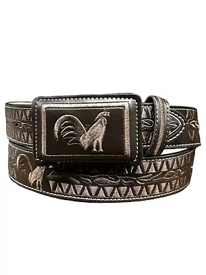 Cinto Bordado Vaquero Gallo Cafe Cowboy Western Style Belt Embroidered Rooster • $24.99