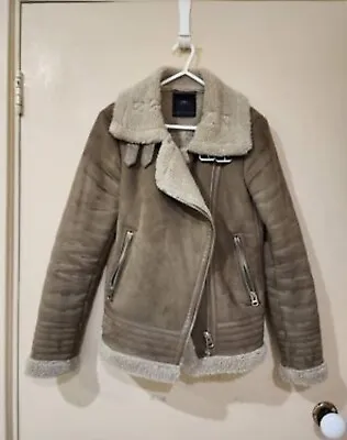 ZARA Beige Suede Biker Aviator Jacket XS • $70