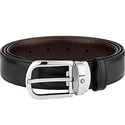 Montblanc Horseshoe Buckle Black/Brown 30 Mm Reversible Leather Belt 114412 • $299