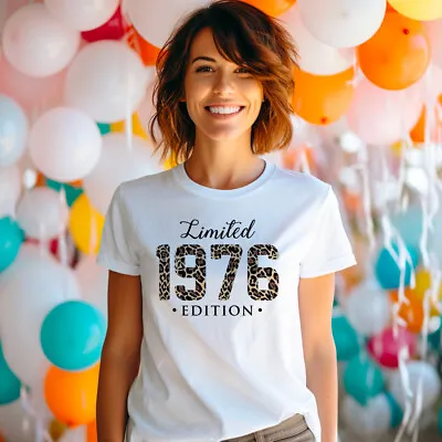 Ladies Limited Edition 1976 T Shirt Leopard Print Mum Aunt Birthday Gift Top • £13.99