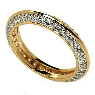 1Ct Moissanite VVS1 Diamond Pave 14K Yellow Gold Plated Knife-Edge Eternity Ring • $111.45