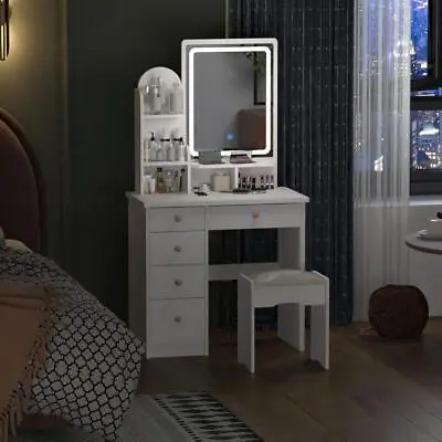 Vanity Makeup Dressing Table Set With Lighted Mirror Desk Bedroom White 5-Drawer • $158.64