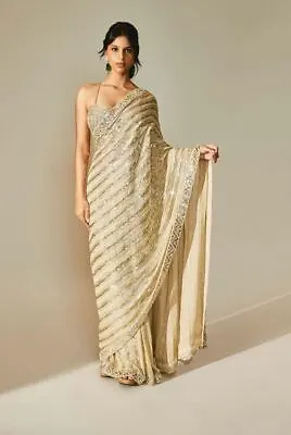 Manish Malhotra Style Georgette Sequence Saree With Blouse Wedding & Partywear • $76.99