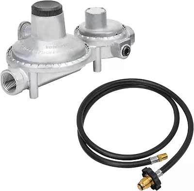 Horizontal Two Stage Propane Regulator 5Ft 1/4  NPT Propane Hose With POL Conne • $38.03