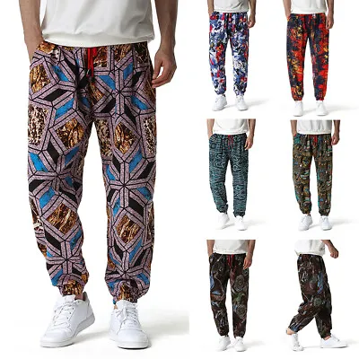 Mens Cotton Linen Hippie Harem Pants Elasticated Waist Joggings Joggers Trousers • £14.29