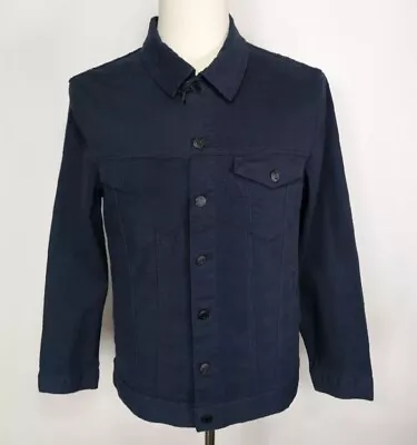 Sunrise Kingdom Navy Blue Twill Denim Stretch Long Sleeve Button Up Jacket SZ L • $13.85