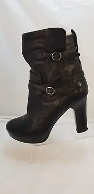 Ugg Olivia Black Leather Platform High Heel Ankle Boots Women's Size 8 • $59.99