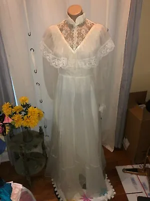 Vintage PRAIRE Wedding BOHO Hippy Victorian DRESS Maxi Ivory Size 7 • $49.99