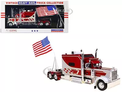 Peterbilt 379 Truck White & Red With Usa Flag 1/43 By Iconic Replicas 43-0517 • $66.95