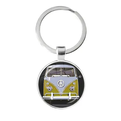 Yellow Hippie Peace Sign Kombi Bus Keychain(1only)  • $10.95