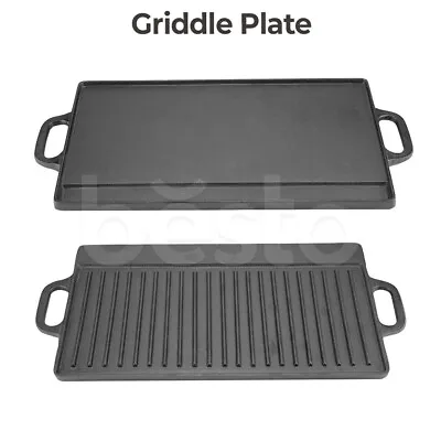 £28.99 • Buy 45cm Griddle Plate Cast Iron Reversible BBQ Skillet Fry Pan Grill Double Sided