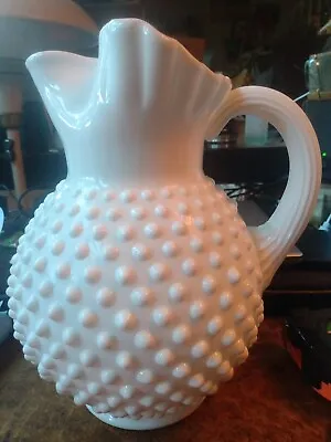 Vintage Fenton Hobnail Pitcher Milk Glass. NO DAMAGE OR IMPERFECTIONS 9 Hx6.5 D • $22.50