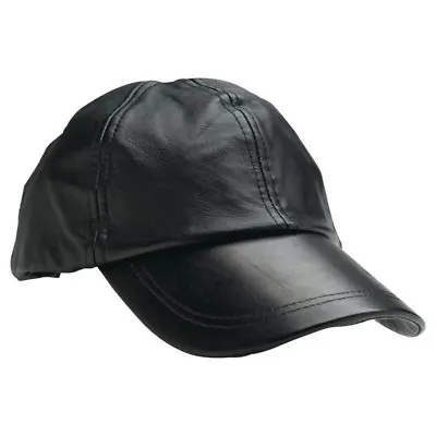 NEW Mens Solid Black Leather Baseball Ball Cap Hat Motorcycle Sports Visors GIFT • $12.45