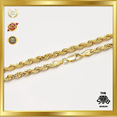 10K Yellow Real Gold 1mm-12mm Diamond Cut Rope Chain 14 -30  Necklace BRAND NEW • $192.89