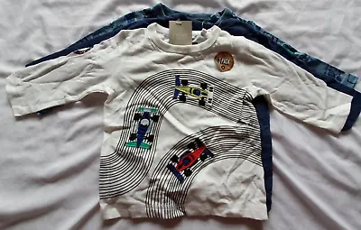 BNWT Next Baby Boys Blue/White Long Sleeve T-shirts Set 3 Pack Size 6-9 M Summer • £7.99
