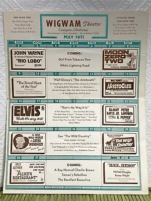 Vtg Wigwam Theater Coalgate OK 1971 Movie Theater Schedule Mansfield Rio Lobo • $8