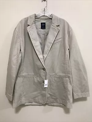 GAP NWT Medium Garment Dyed Oversized Blazer Moonstone Khaki Cotton Women's • $22