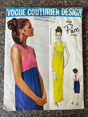 £120 • Buy Vintage Sewing Pattern Vogue Couturier 1759 Pucci 60’s Evening Dress Size 14