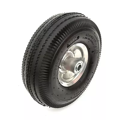 Metal Wheel & Pneumatic Tyre 10 Inch 4.10/3.50-4 Line Tread Fits Wheelbarrow • £10.99