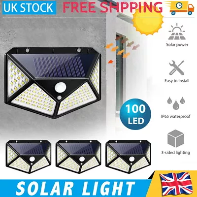 £17.99 • Buy 4X 100LED Solar Power PIR Motion Sensor Wall Lights Outdoor Garden Security Lamp