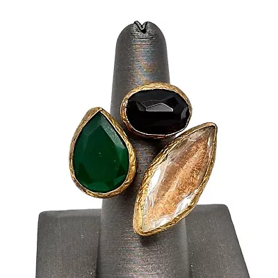 Triple Gemstone Cluster Cocktail Ring Statement Ring Brass • $69.99