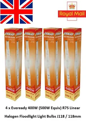 4 X Eveready 400W (500W Equiv) Linear R7s / J118 Halogen Floodlight Light Bulbs • £5.95