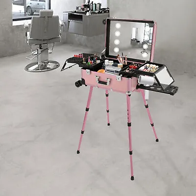 Pro Cosmetic Travel Case Vanity Organizer Rolling Makeup Train Case With LED 12V • $180.50