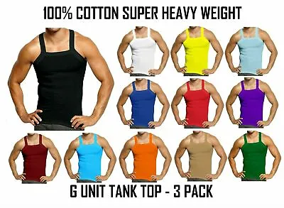 3-6 Packs Men's G-unit Cotton Tank Tops Square Cut  Rib A-Shirts Random Colors • $24.99