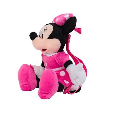 Disney Minnie Mouse Kids Stuffed Animal Pink Polka Dot Plush Backpack Bag 16   • $19.99