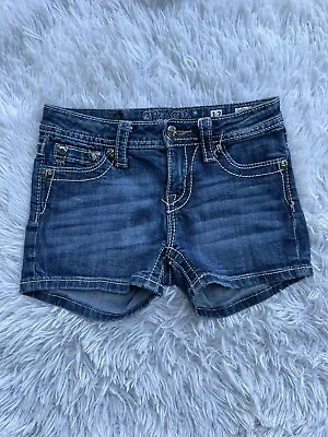 Miss Me Signature Jean Shorts Girls Sz 12 Denim Embroidered Bedazzled Summer • $19.99