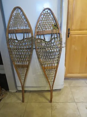 Vintage Wooden Snowshoes Size  47 `` Long By  13 ` Wide  Chalet Decor   3561 • $49.99