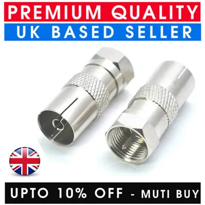 2x Female Coax Socket To F Type Male Tv Aerial Coaxial Cable Connector Adapter • £2.45
