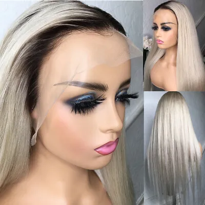 Lace Front Wig Heat Resistant Synthetic Long Straight Full Head Platinum Blonde • $28.79