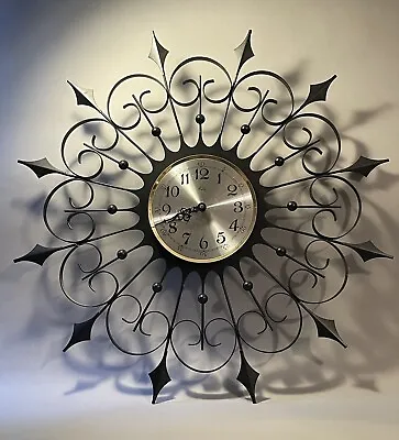 Welby Mid Century Modern Wrought Iron Metal Vintage Starburst Clock (Untested) • $100