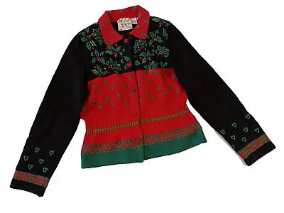 Vintage Michael Simon Holiday Christmas Cardigan Embroidered Sweater Medium • $60