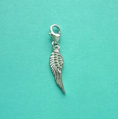 Real Sterling Silver Angel Wing Charm On 925 Lobster Clasp/clip For Bracelet Etc • £6.42