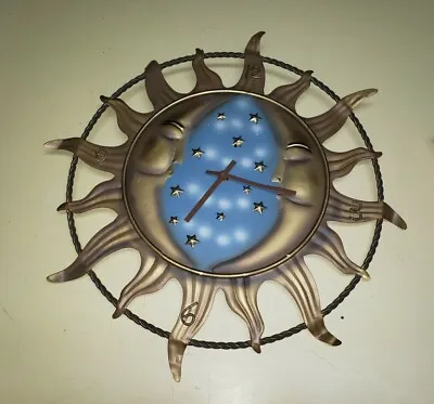 17  Diameter Vintage Metal Wall Clock Sun Moon Stars Unique  • $99